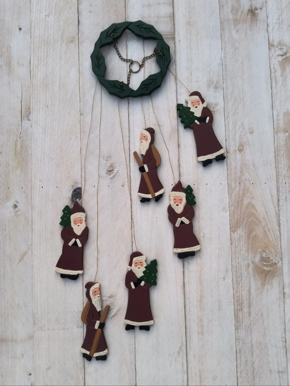 Vintage Wooden Christmas Windchimes Santa Clause Christmas Decor Fabri-Centers